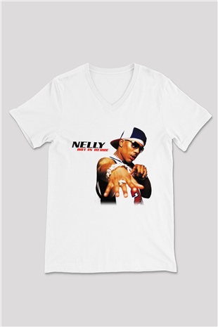 Nelly Beyaz Unisex V Yaka Tişört T-Shirt