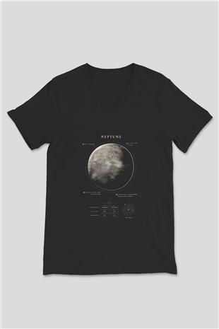 Neptün Fiziksel Özellikleri Baskılı Unisex V Yaka Siyah Tİşört - Tshirt
