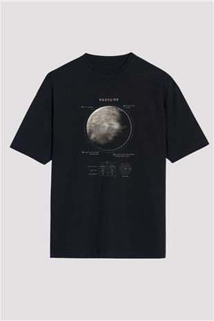 Neptün Fiziksel Özellikleri Baskılı Unisex Oversize Tişört - Tshirt