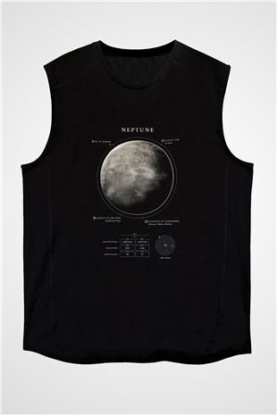 Neptün Fiziksel Özellikleri Baskılı Unisex Kolsuz Siyah Tişört - Tshirt