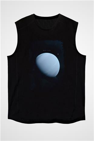 Neptün Fotoğraf Baskılı Unisex Kolsuz Siyah Tişört - Tshirt