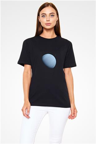 Neptün Fotoğraf Baskılı Unisex Siyah Tişört - Tshirt