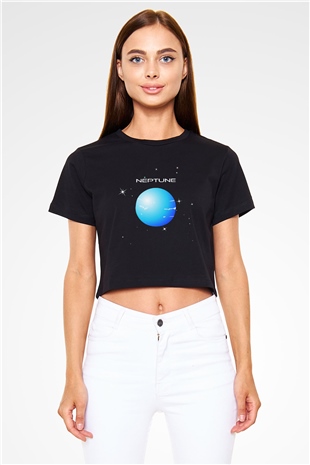 Neptün Siyah Crop Top Tişört