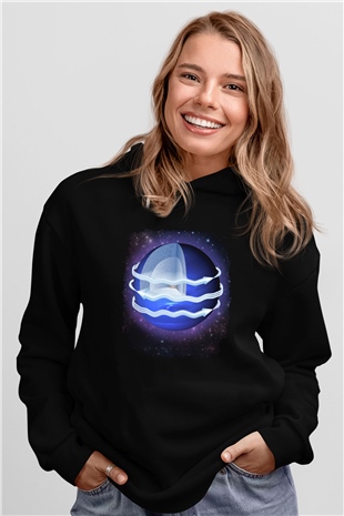 Neptün Siyah Unisex Hoodie