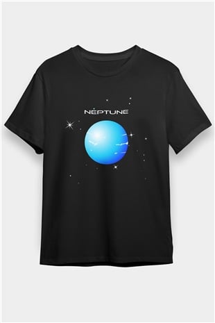 Neptün Siyah Unisex Tişört T-Shirt - TişörtFabrikası