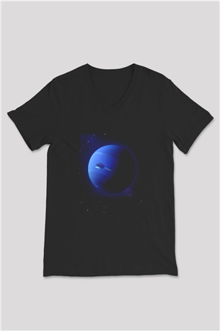 Neptün Siyah Unisex V Yaka Tişört