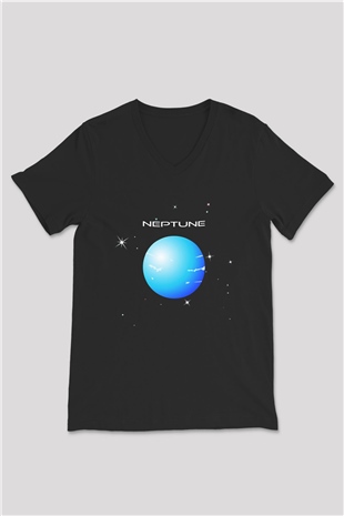 Neptün Siyah Unisex V Yaka Tişört T-Shirt