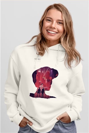Nero Beyaz Unisex Kapüşonlu Sweatshirt
