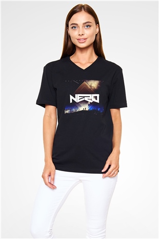 Nero Siyah Unisex V Yaka Tişört