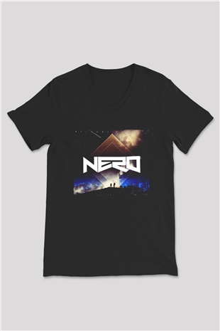 Nero Siyah Unisex V Yaka Tişört