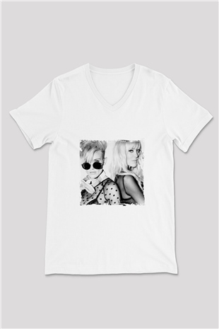 Nervo Baskılı Beyaz V Yaka Unisex Tişört