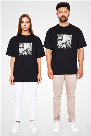 Nervo Baskılı Unisex Oversize Siyah Tişört