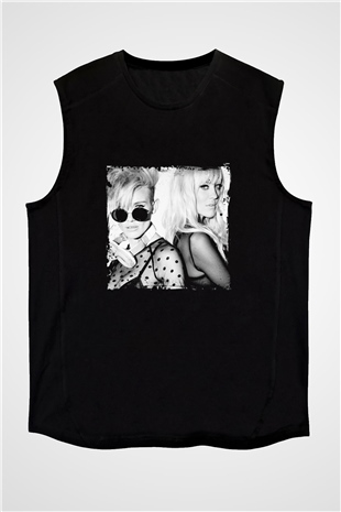 Nervo Baskılı Unisex Siyah Kolsuz Tişört