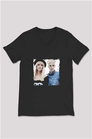Nervo Baskılı Unisex Siyah V Yaka Tişört