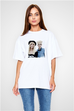 NervoBaskılı Beyaz Oversize Tişört