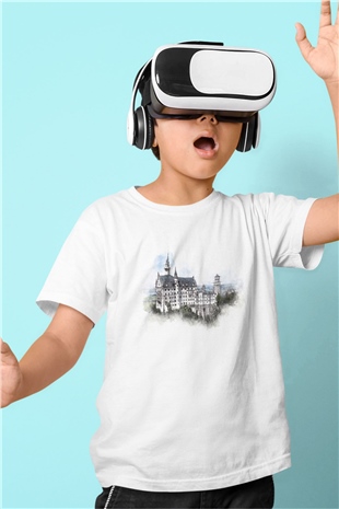 Neuschwanstein Şatosu Beyaz Unisex Çocuk Tişört