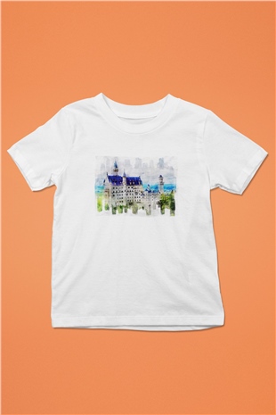Neuschwanstein Şatosu Beyaz Unisex Çocuk Tişört