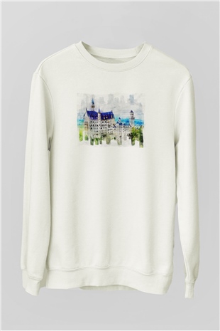 Neuschwanstein Şatosu Beyaz Unisex Sweatshirt