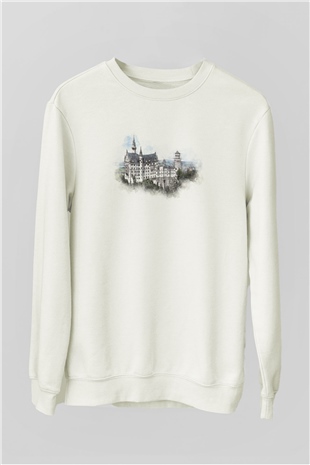 Neuschwanstein Şatosu Beyaz Unisex Sweatshirt
