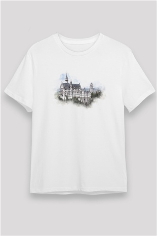 Neuschwanstein Şatosu Beyaz Unisex Tişört T-Shirt - TişörtFabrikası
