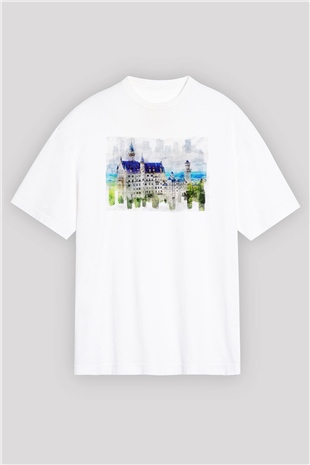 Neuschwanstein Şatosu Beyaz Oversize Tişört Oversize T-shirt - TişörtFabrikası