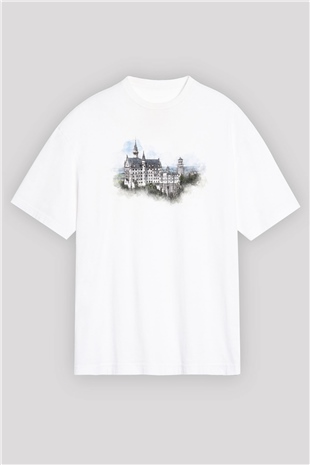 Neuschwanstein Şatosu Beyaz Oversize Tişört Oversize T-shirt - TişörtFabrikası