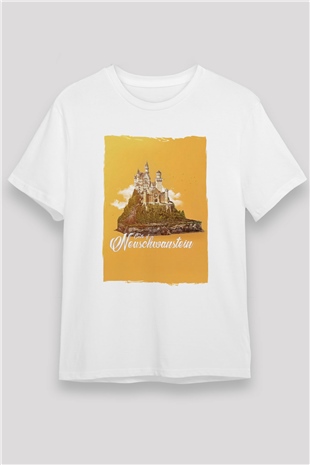 Neuschwanstein Şatosu Beyaz Unisex Tişört T-Shirt - TişörtFabrikası