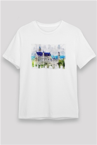 Neuschwanstein Şatosu Beyaz Unisex Tişört T-Shirt - TişörtFabrikası