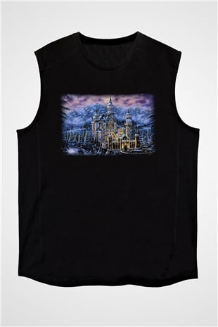 Neuschwanstein Şatosu Siyah Unisex Kolsuz Tişört