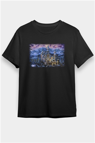 Neuschwanstein Şatosu Siyah Unisex Tişört T-Shirt - TişörtFabrikası