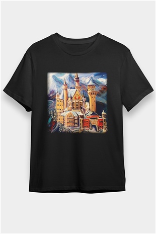 Neuschwanstein Şatosu Siyah Unisex Tişört T-Shirt - TişörtFabrikası