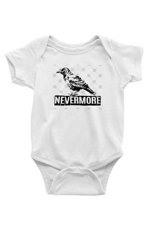 Nevermore Baskılı Beyaz Unisex Bebek Body - Zıbın