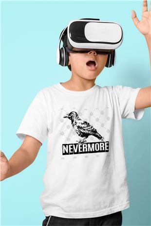 Nevermore Baskılı Beyaz Unisex Beyaz Çocuk Tişört - Tshirt