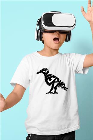 Nevermore Baskılı Beyaz Unisex Beyaz Çocuk Tişört - Tshirt