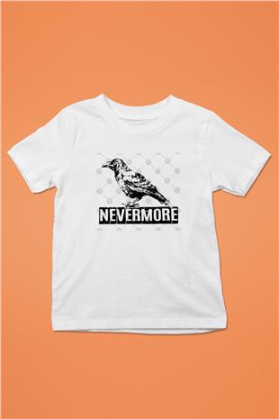 Nevermore Baskılı Beyaz Unisex Beyaz Çocuk Tişört - Tshirt