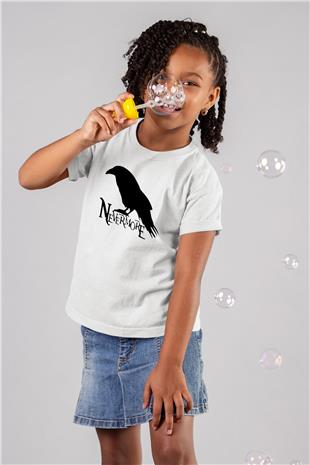 Nevermore Baskılı Beyaz Unisex Beyaz Çocuk Tişört - Tshirt