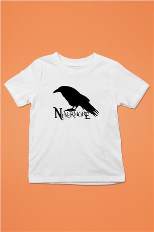 Nevermore Baskılı Beyaz Unisex Beyaz Çocuk Tişört - Tshirt