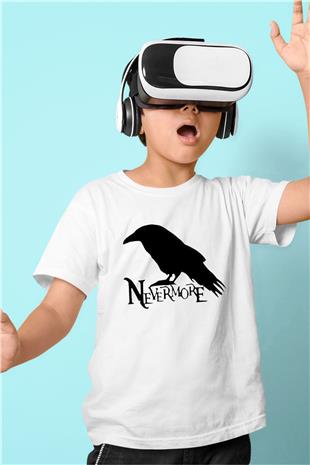 Nevermore Baskılı Beyaz Unisex Beyaz Çocuk Tişört - Tshirt