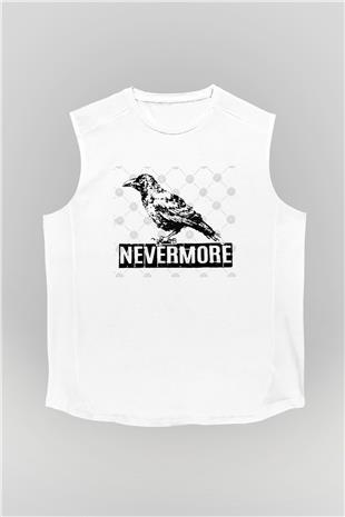 Nevermore Baskılı Beyaz Unisex Kolsuz Tişört - Tshirt