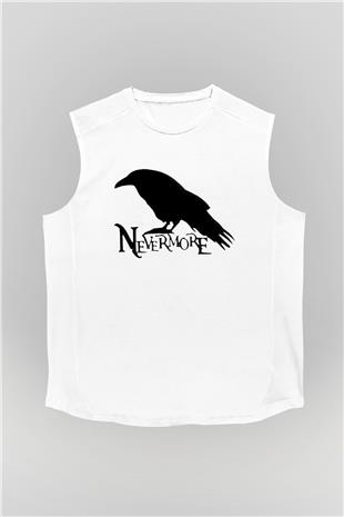 Nevermore Baskılı Beyaz Unisex Kolsuz Tişört - Tshirt