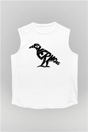 Nevermore Baskılı Beyaz Unisex Kolsuz Tişört - Tshirt