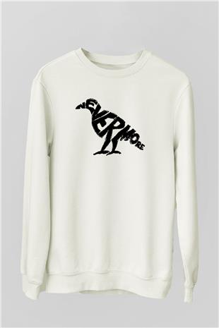 Nevermore Baskılı Beyaz Unisex Sweatshirt