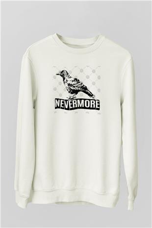 Nevermore Baskılı Beyaz Unisex Sweatshirt