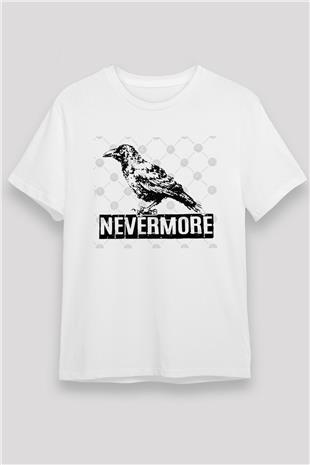 Nevermore Baskılı Unisex Beyaz Tişört - Tshirt