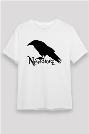 Nevermore Baskılı Unisex Beyaz Tişört - Tshirt