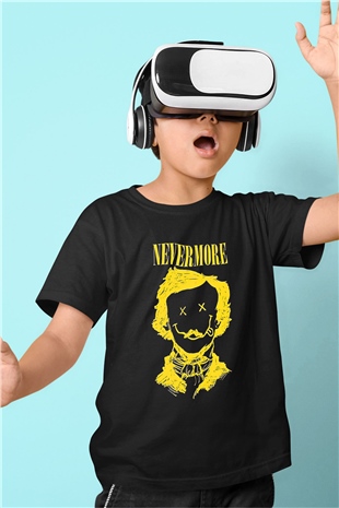 Nevermore Baskılı Unisex Siyah Çocuk Tişört - Tshirt