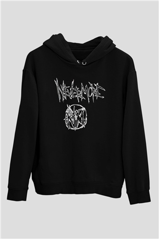 Nevermore Baskılı Unisex Siyah Kapüşonlu Sweatshirt