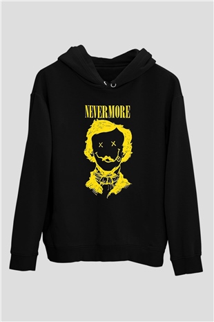 Nevermore Baskılı Unisex Siyah Kapüşonlu Sweatshirt