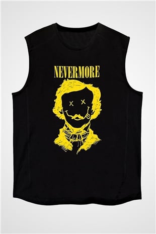 Nevermore Baskılı Unisex Siyah Kolsuz Tişört - Tshirt