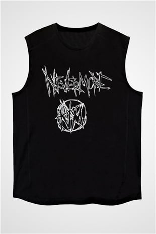 Nevermore Baskılı Unisex Siyah Kolsuz Tişört - Tshirt
